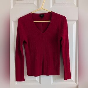 Talbots Petites Red Pima Cotton Cable Knit V-Neck Sweater Size P